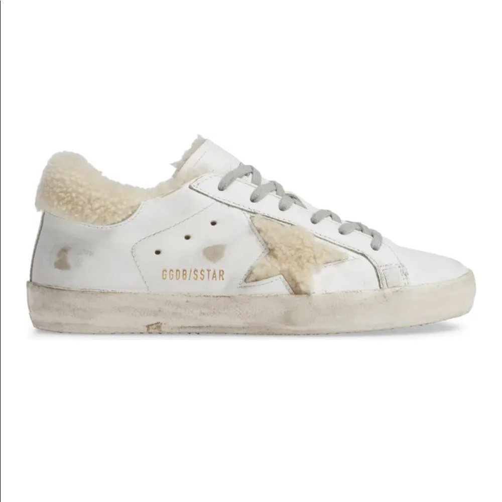 Golden Goose White Shearling Sneakers with Shearling Star. Size 36.